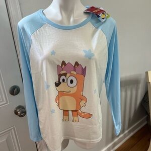 Kohl's Blue and White Cartoon Character Long Sleeve Tee Bluey